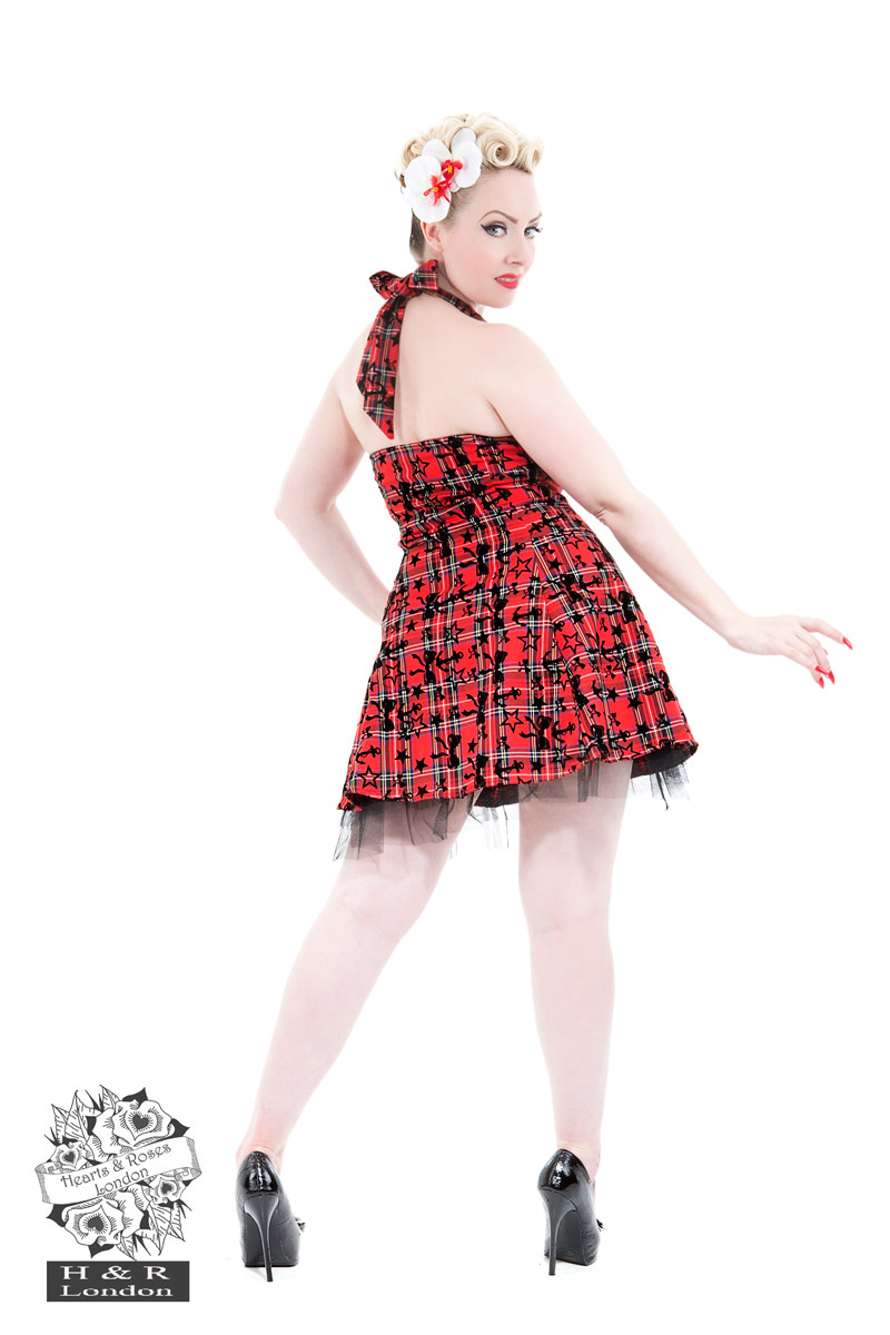 Kiara Red Flocked Tartan Dress